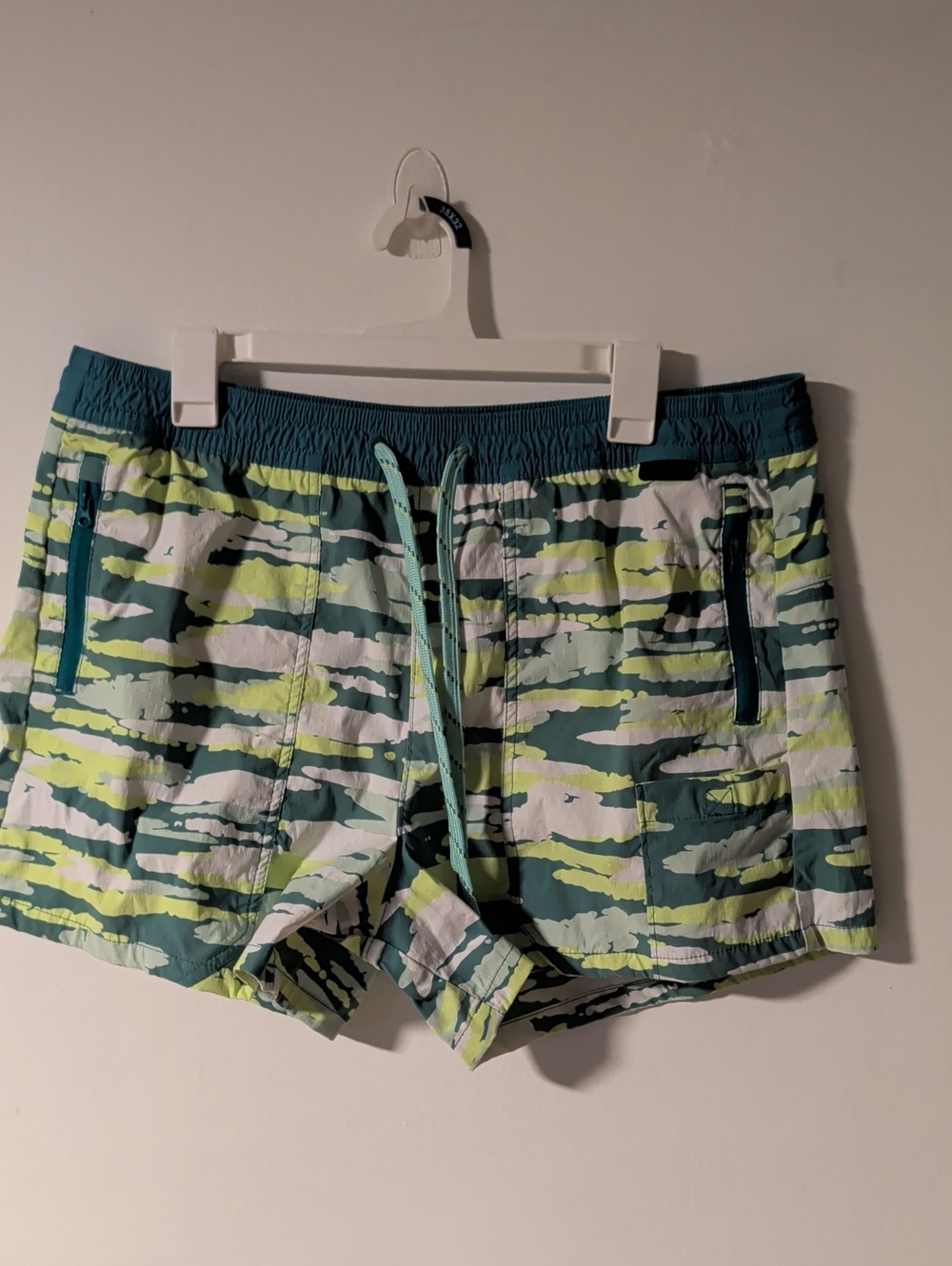 Wrangler Women's Teal, Lime & White Camouflage Swim Trunks XL